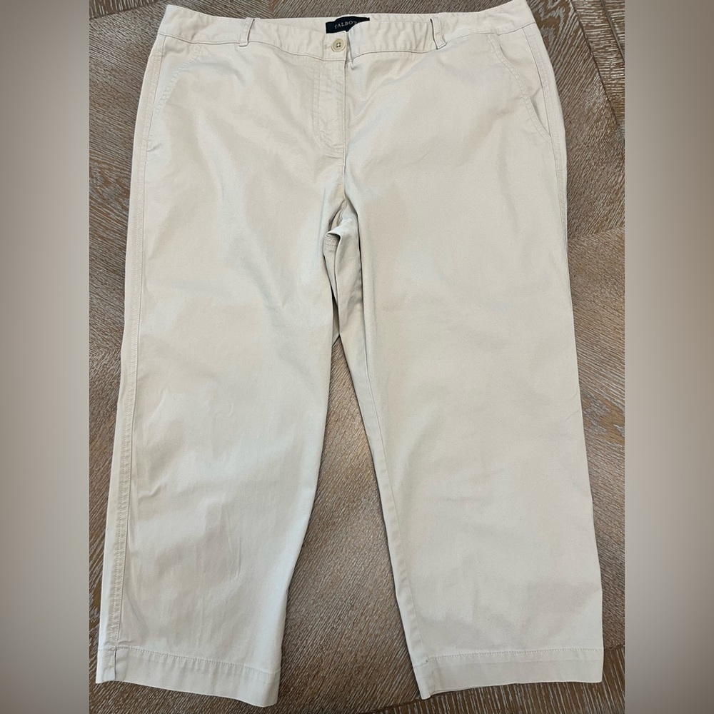TALBOTS Beige STRETCH Cropped  Signature Pants Sz 16 Waist 38” Inseam 21”